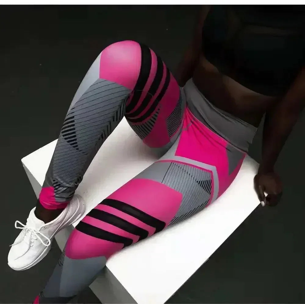 Women Quick Dry Sport Fitness Leggins Geometric Printed Sports Pants Yoga Pants Leggings Slim Tights Trousers For Women