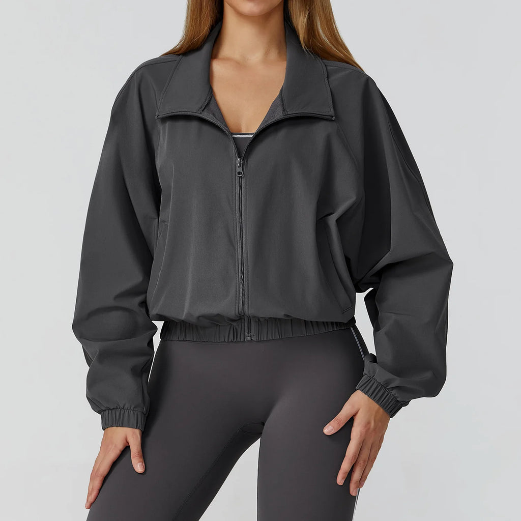 Women Zipper and Pockets Long Sleeve Gym Fitness Jacket Female Running Workout Sports