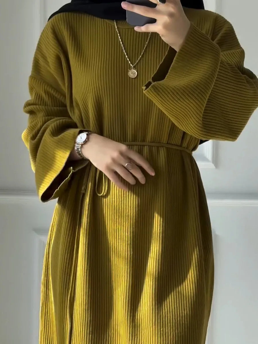 Dubai Winter Thicken Warm Knit Sweater Abayas For Women Evening Long Dress Ramadan Clothing