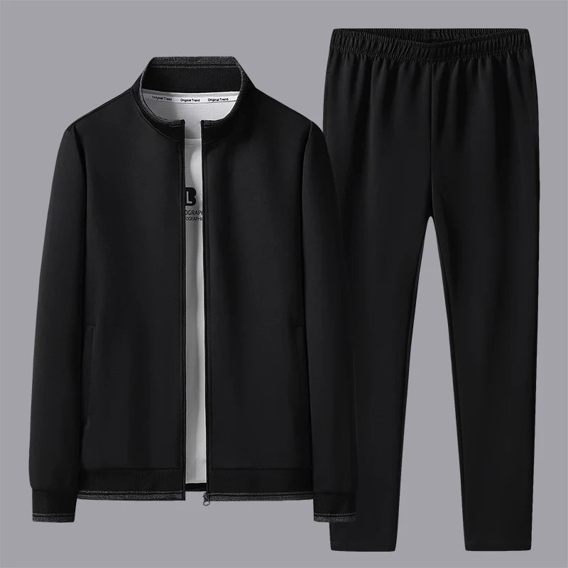 Men's Sports Suit Casual Outdoor Solid Color Versatile Stand Up Collar Top Jacket Gray Plus Size Middle-aged Men Clothing L-5XL