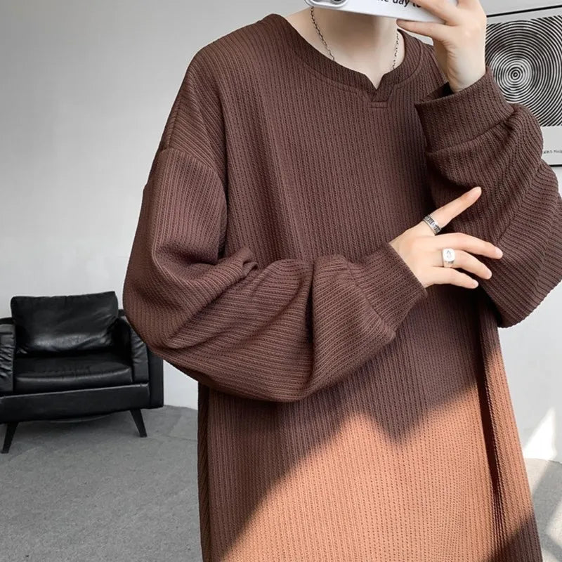 High Quality Texture Long Sleeve T shirt For Men Spring Autumn Casual Mens T-shirts Male Tops Classic Clothes Men's T-Shirts