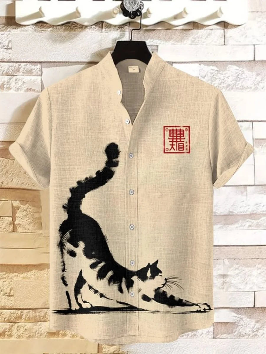 New men's fashionable shirts, 3D art printed Bushido patterns, casual and comfortable shirts, summer short-sleeved shirts