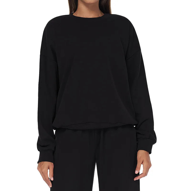 Winter Sports Women loose and Casual Round Neck Long Sleeved. t shirt  Fashionable VersatileRunning