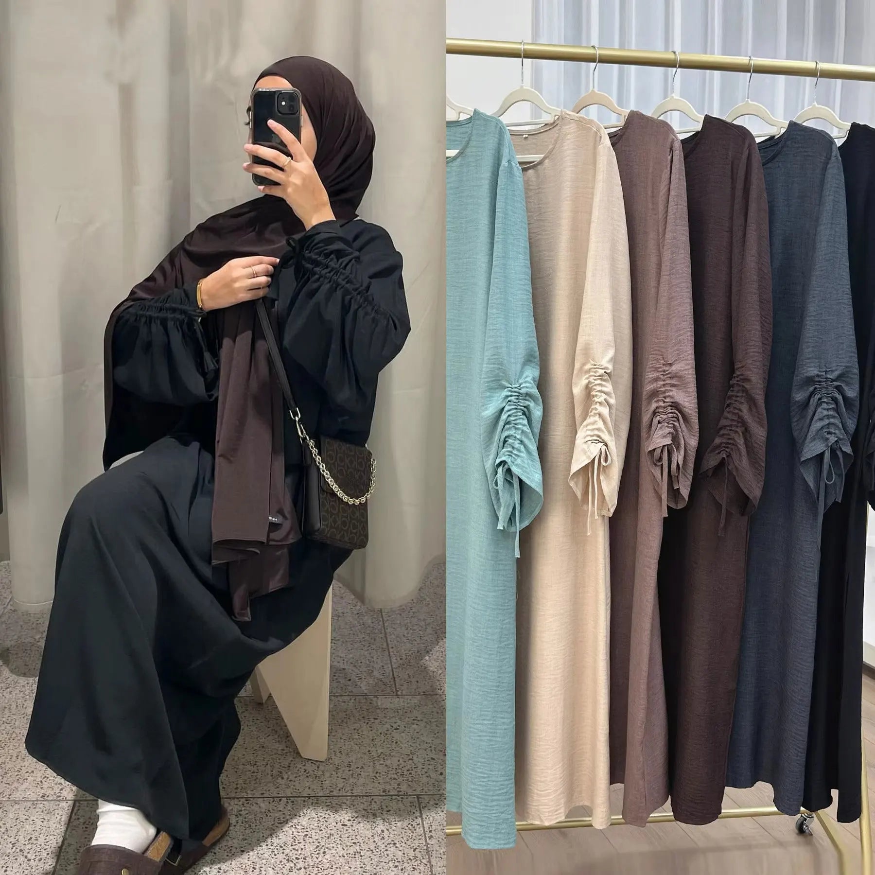 Women Abaya Lace-up Sleeve  Casual Prayer Kaftan Long Robe