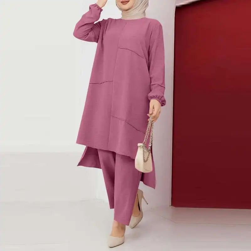 Ethnic Women's Long Dress,Loose Plus Size Dress, Wide Leg Pants Two-piece Set