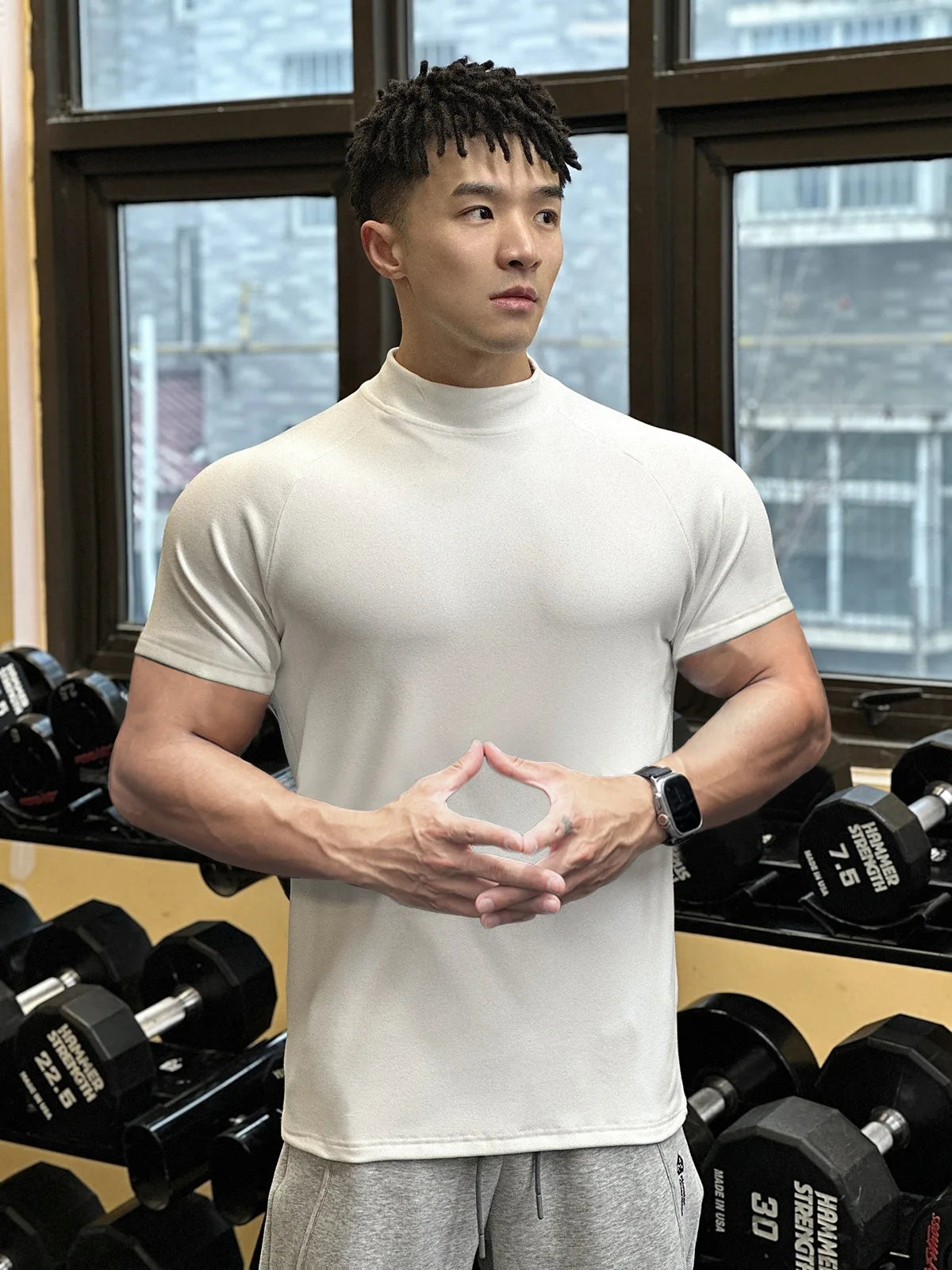 New autumn and winter fitness brothers sports men's T-shirt de velvet round neck running short sleeve men high neck casual shirt