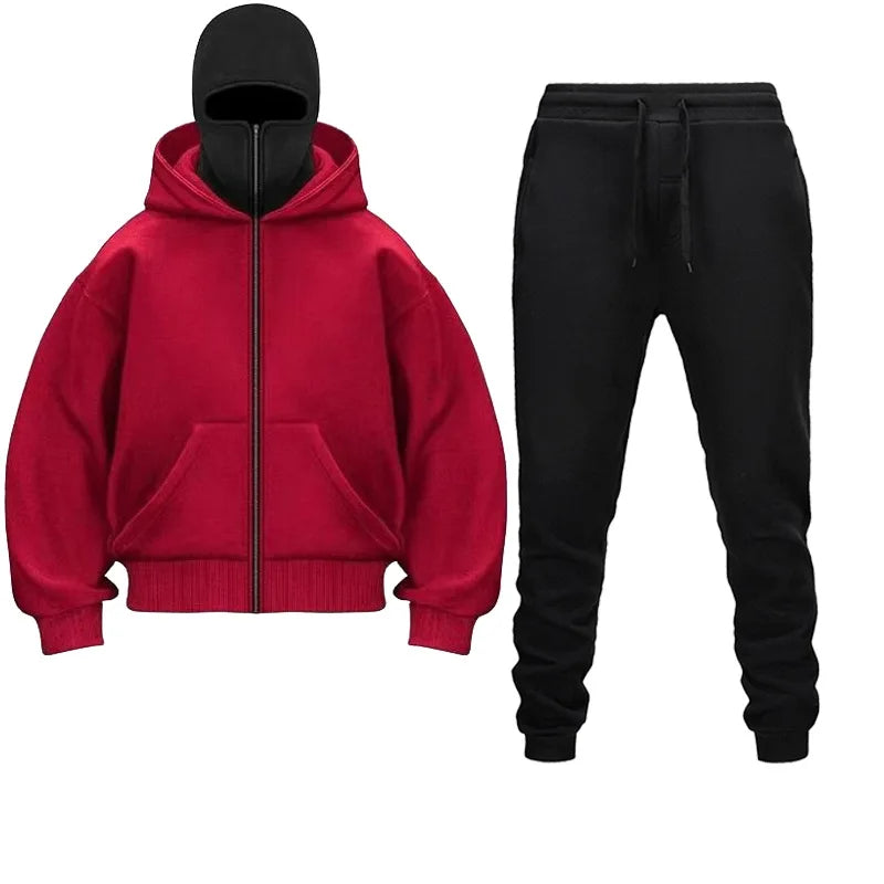 Woman Men Tracksuits Casual Masked Zipper Hooded+Jogging Sweatpants 2Piece Set Daily Hooded Sweatshirt Clothing Hot Sale Couples