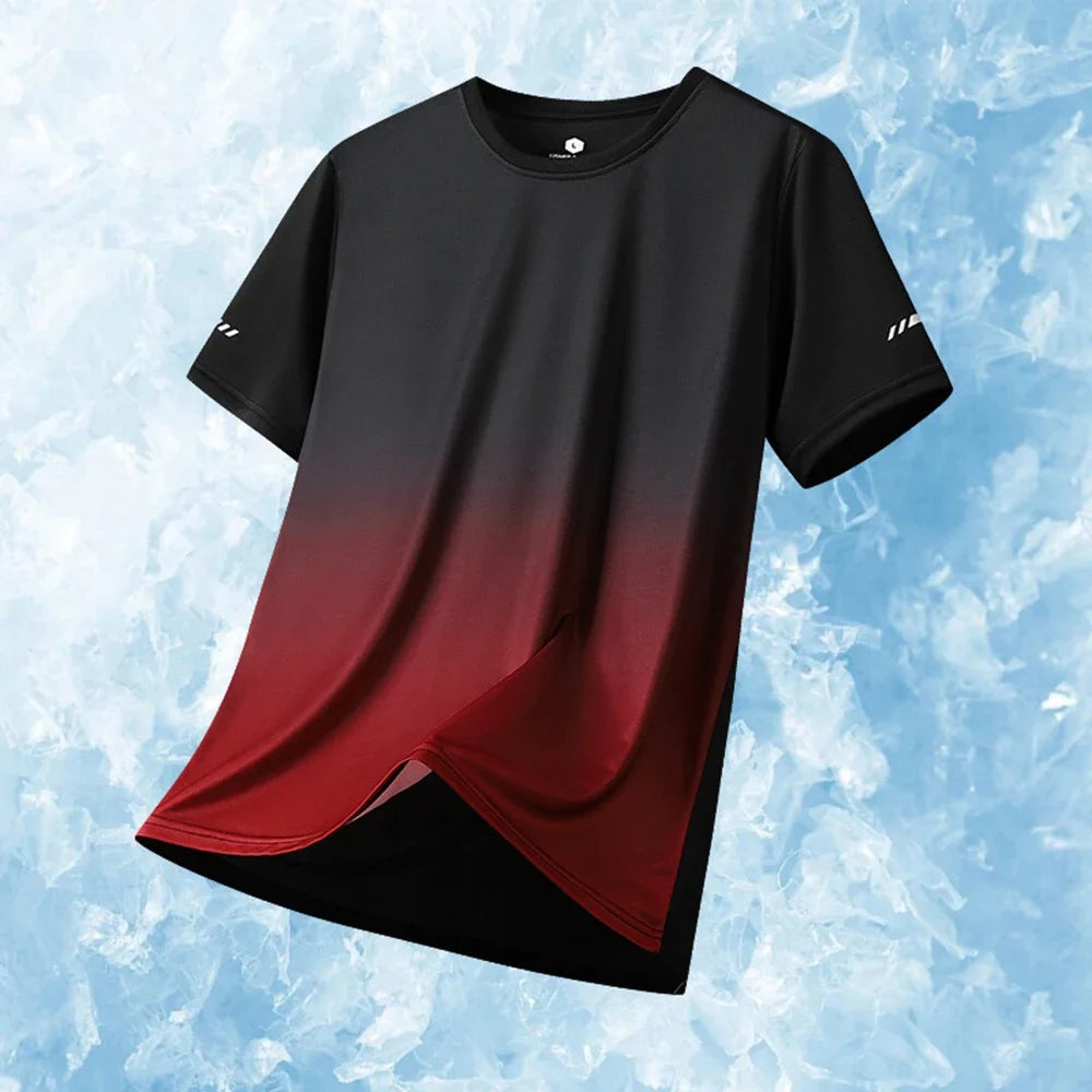 Sale Men's Sports T-Shirts Gradient Quick Drying Elastic Breathable Short Sleeve Summer Casual Loose Clothing Tops Running Sportswear