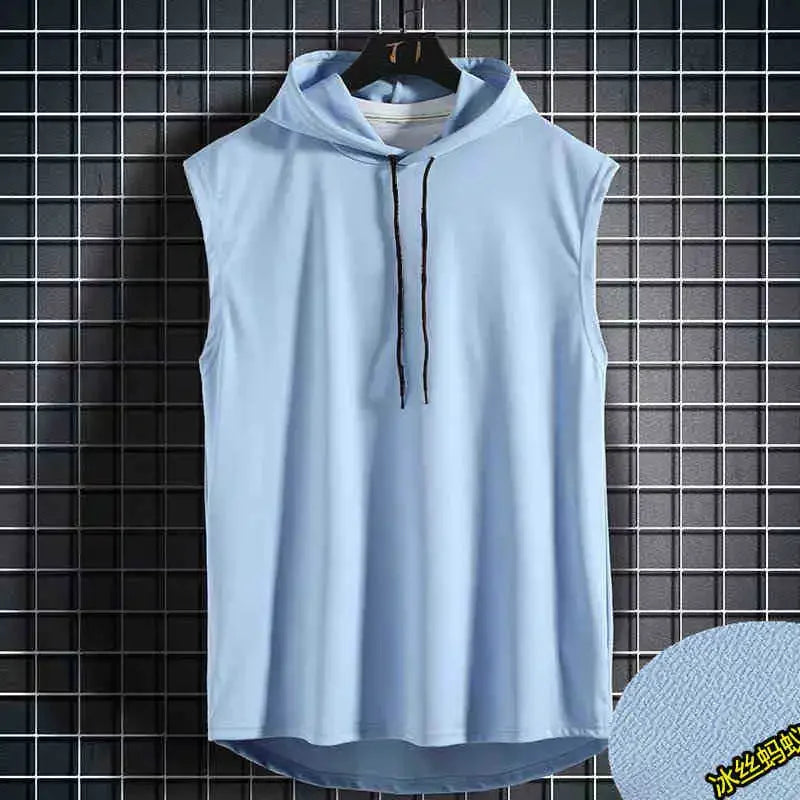 Men Tie Collar Hooded Sleeveless Vests