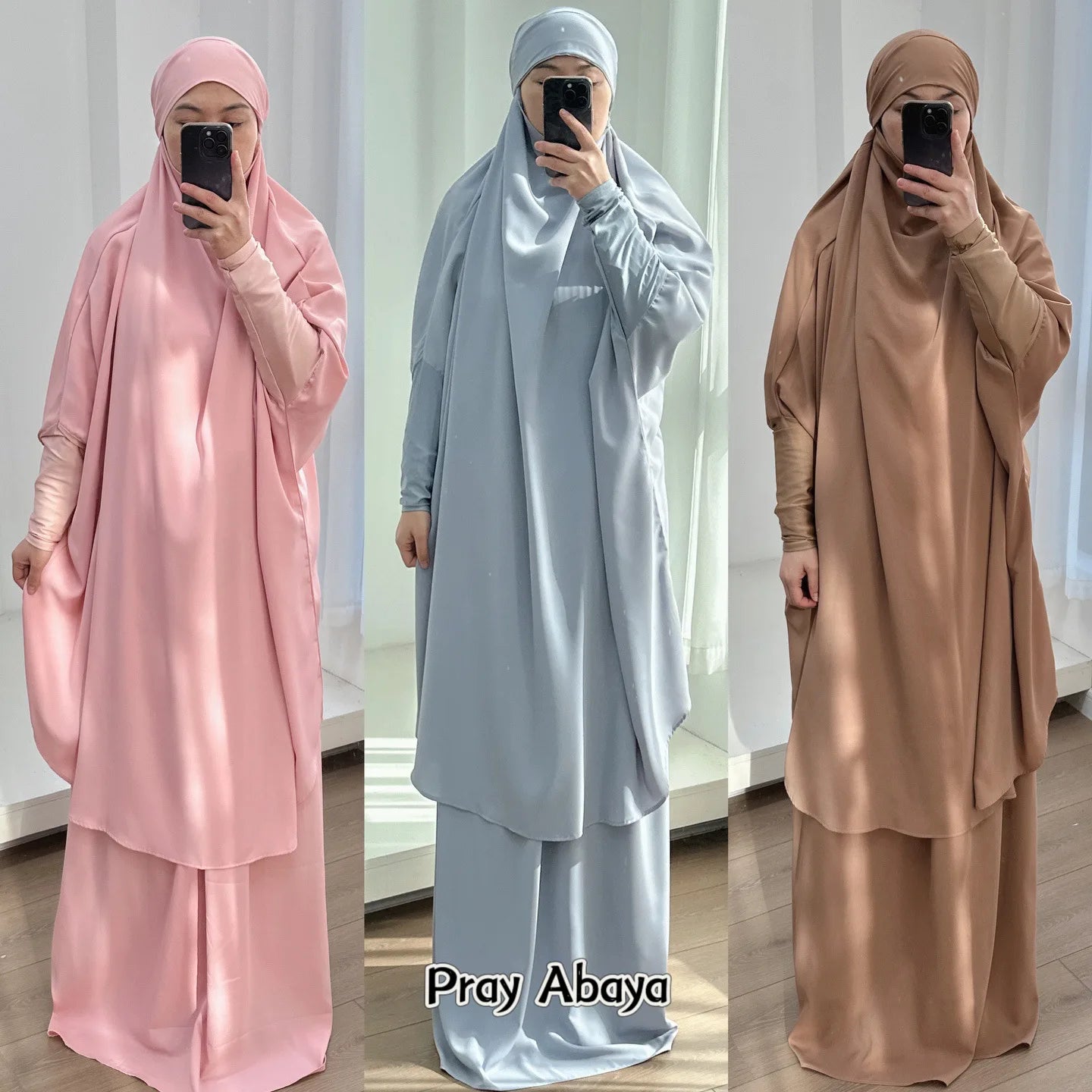 2 Piece Set Hooded Abayas and Skirt for Muslim Women Hijab Dresses Eid Ramadam Payer Garment Islamic Clothing Pink Black
