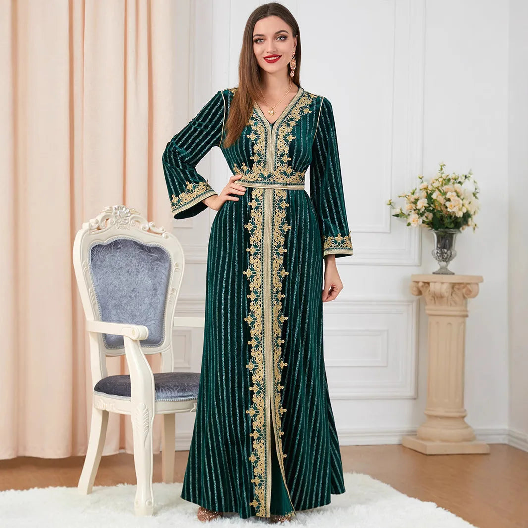 Women's Fashion Velvet Elegant Green Long Dress
