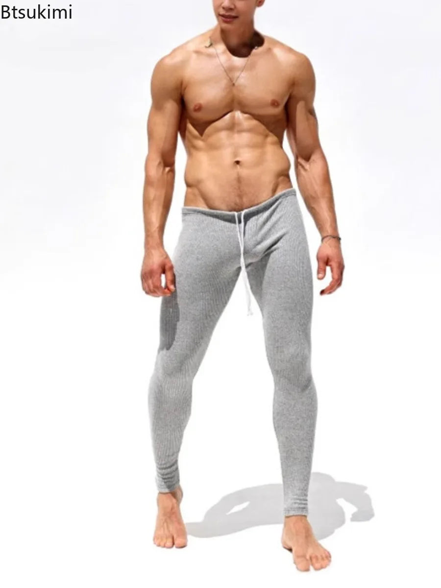 Men's Autumn Winter Casual Elastic Knitted Pants Soft Warm Pants for Sleepwear Men Slim-fit Elastic Fitness Pants Sleep Bottoms