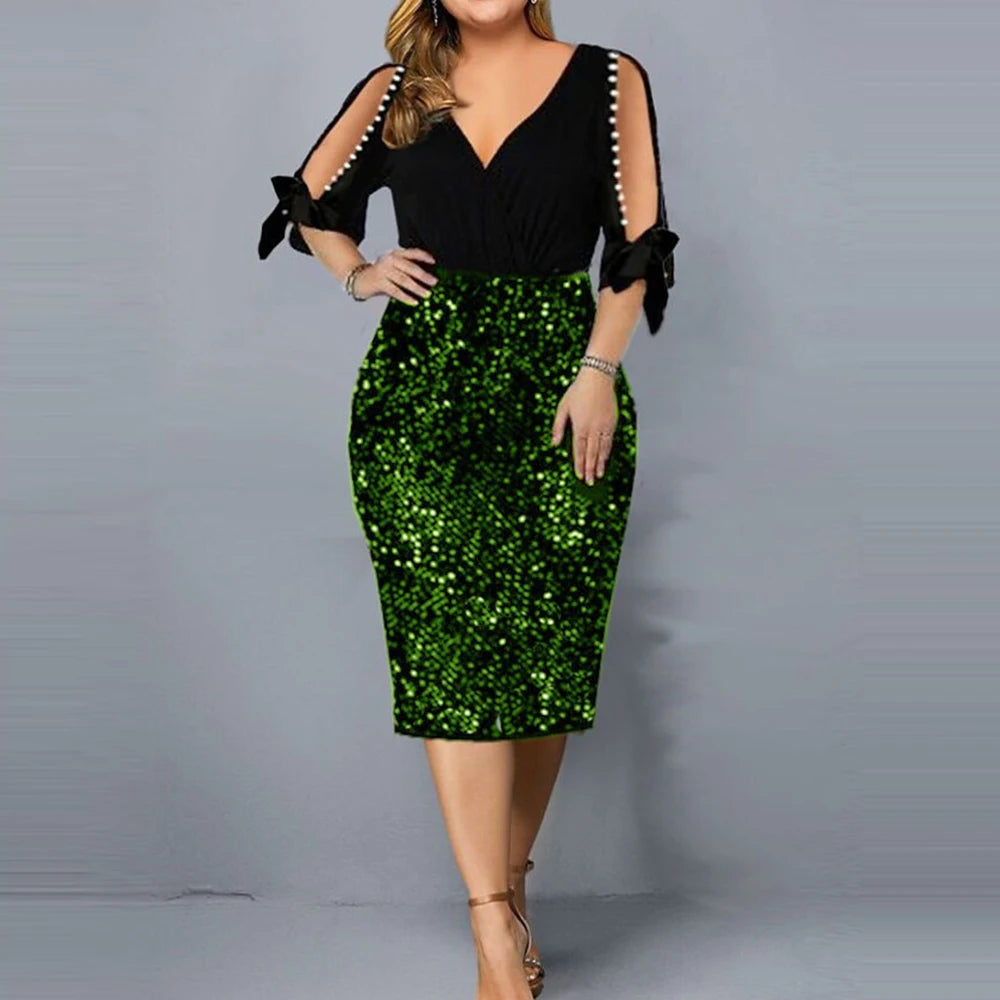 Party Dresses Women Sexy Hollow V-Neck Petal Sleeve