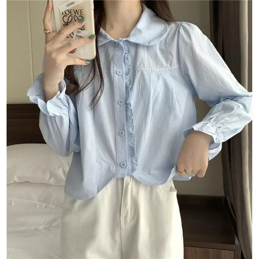 Women's T shirts Collar Age-reducing Long-sleeved