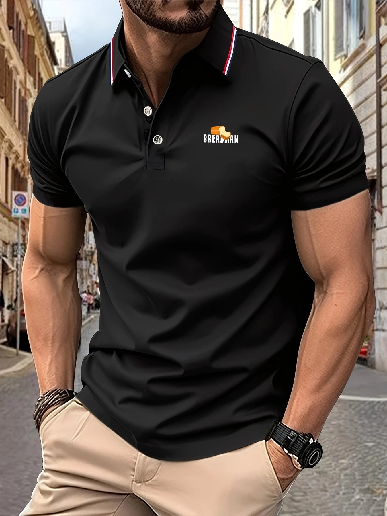 2025 Men's Breadman Graphic Polo Shirt Striped Collar Short Sleeve Breathable Comfort Fit Casual Wear T-Shirt