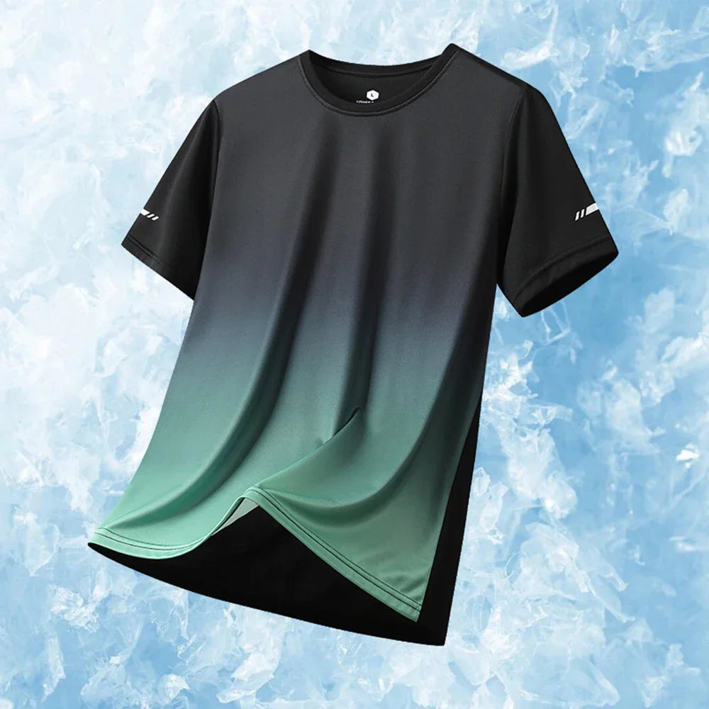Sale Men's Sports T-Shirts Gradient Quick Drying Elastic Breathable Short Sleeve Summer Casual Loose Clothing Tops Running Sportswear