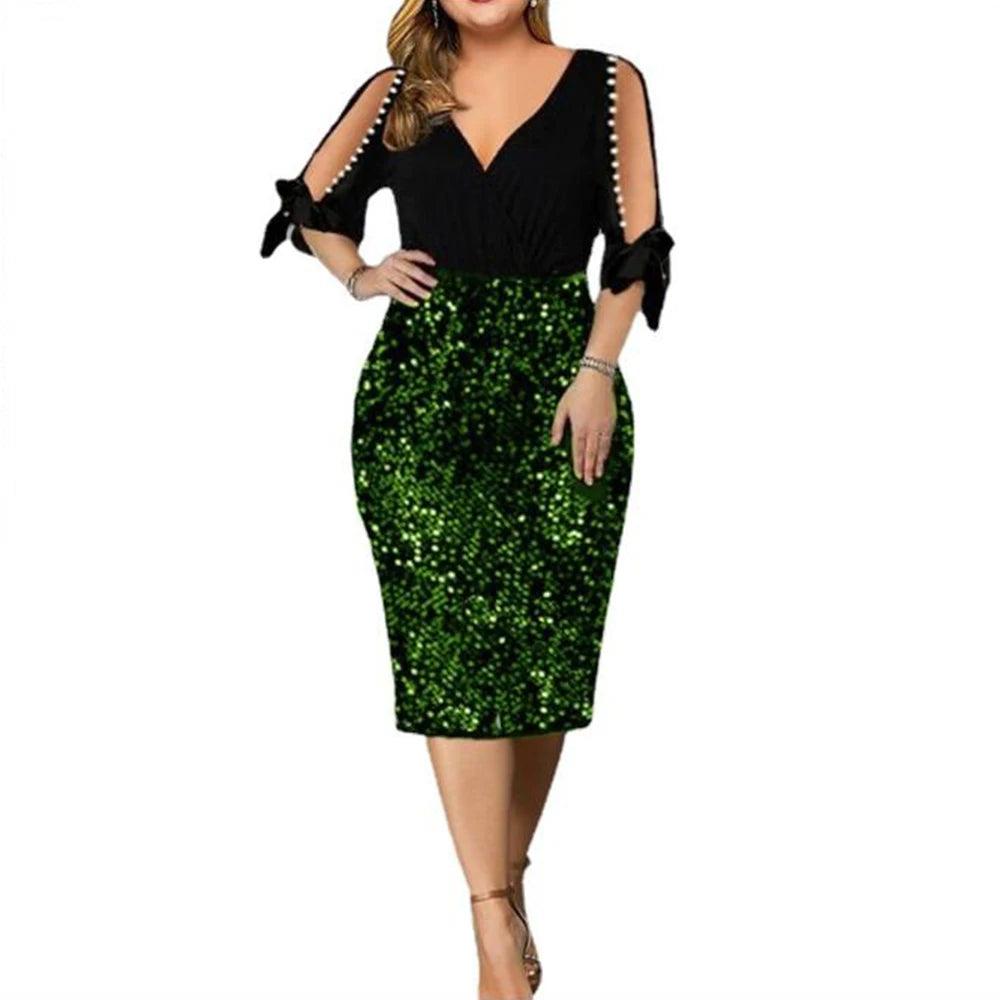 Party Dresses Women Sexy Hollow V-Neck Petal Sleeve