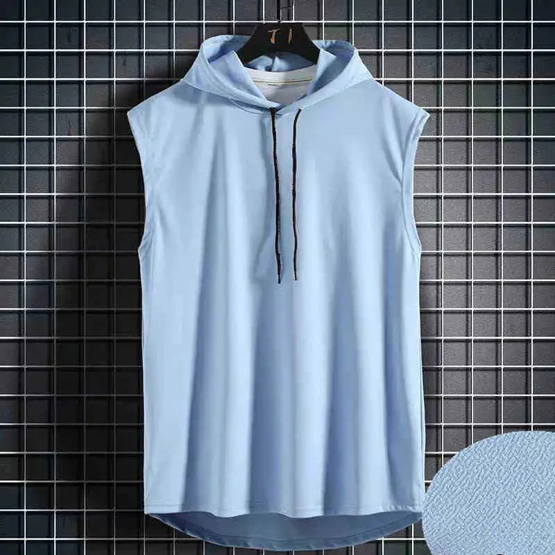 Men Tie Collar Hooded Sleeveless Vests