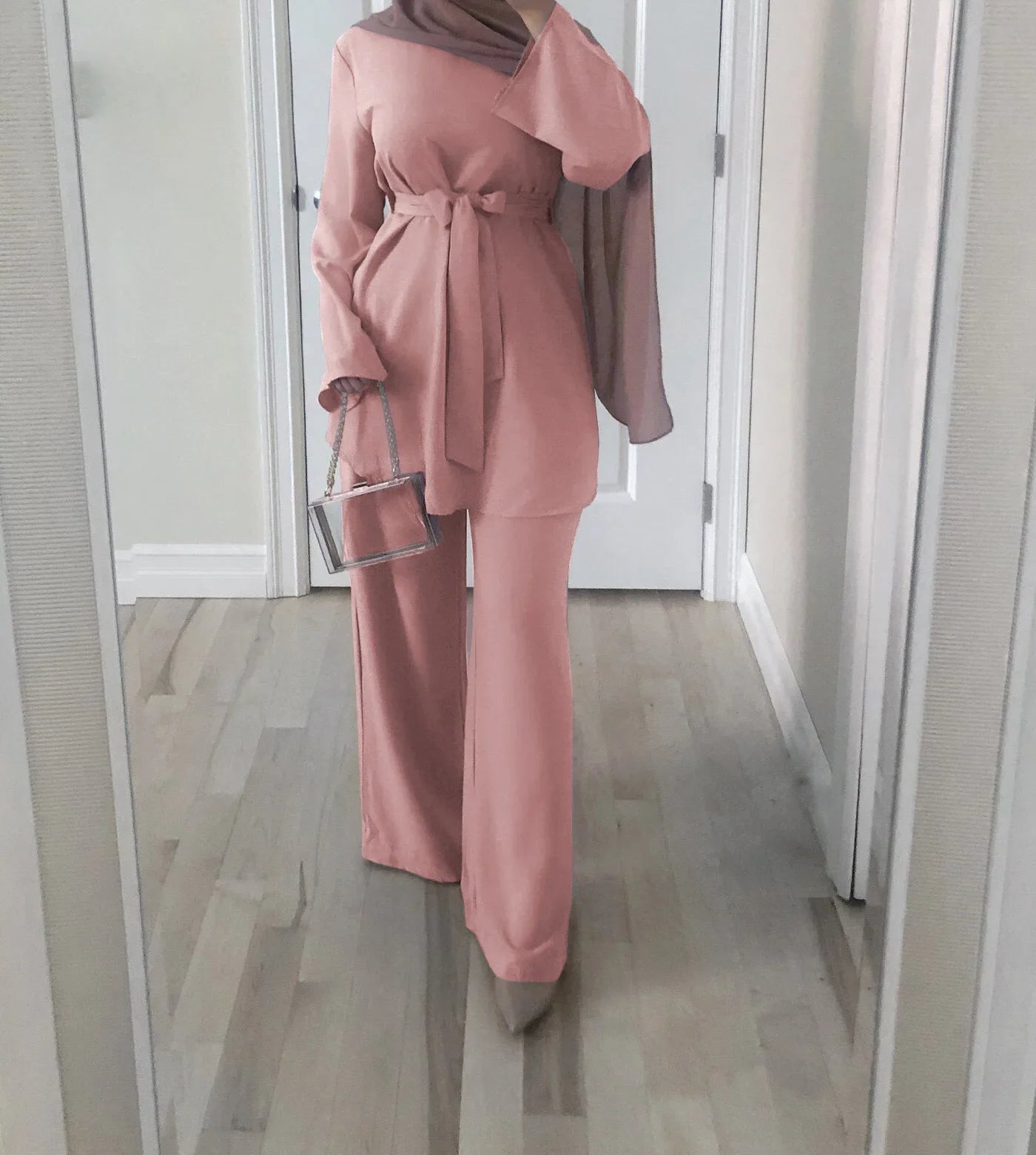 Two-pieces Abaya Turkish Kimono Tops Pants Muslim Dress Abayas Hijab Robe Dubai Caftan Kaftan Islam Clothing For Women Fashion