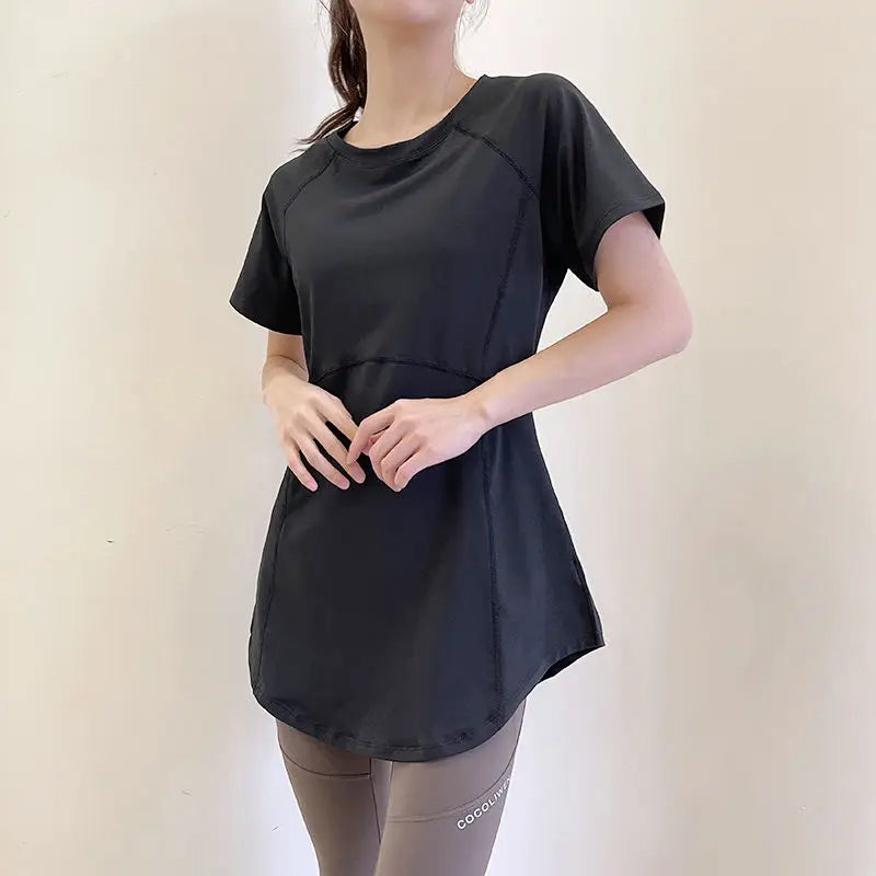 Women's Yoga Fitness Sport T-shirt  Mid-Length Qui-Dry Breathable plus Size Summer Thinning Top Polyester