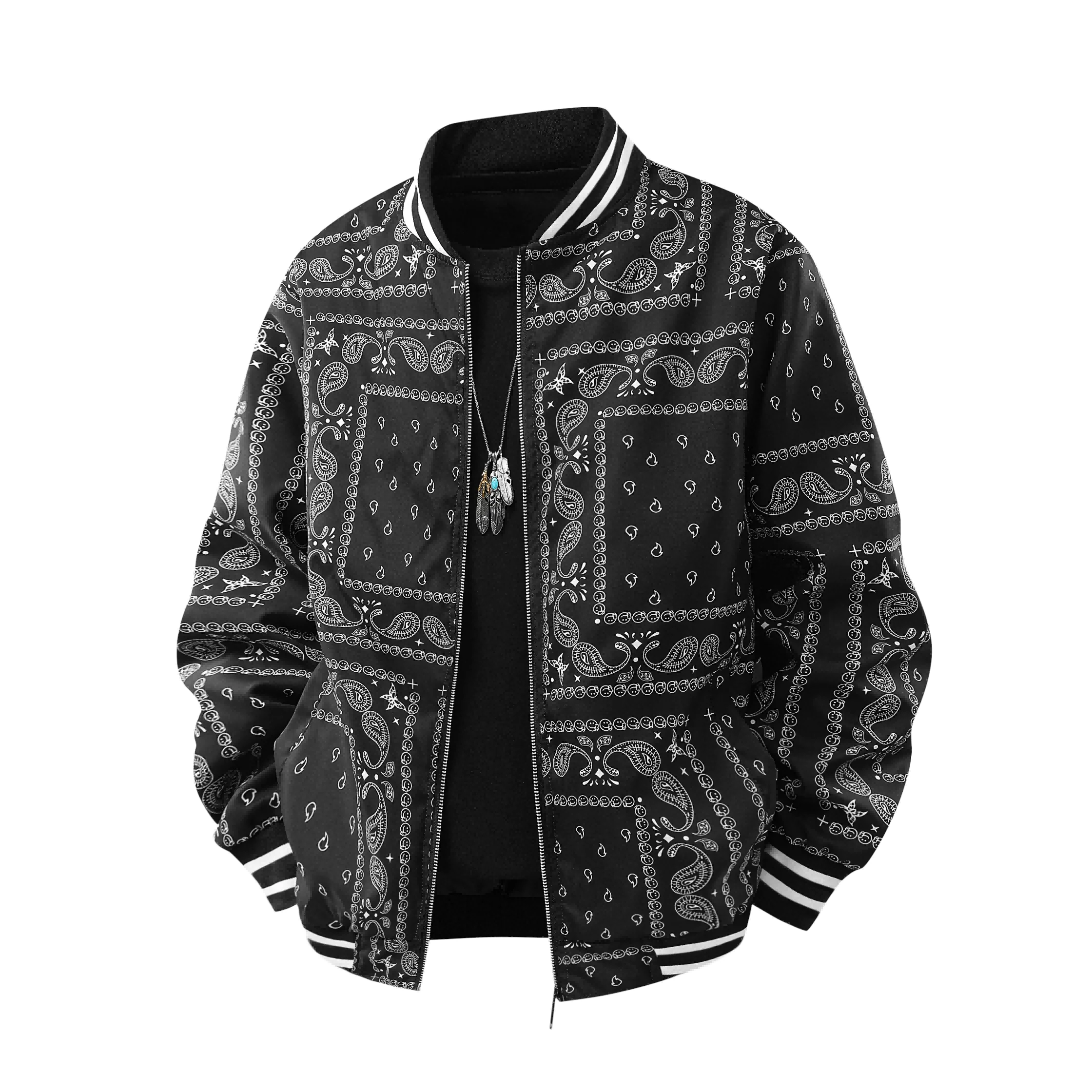 Mens Oversized Jacket Retro Jacquard Painting  Loose Vintage Coats Man Outerwear