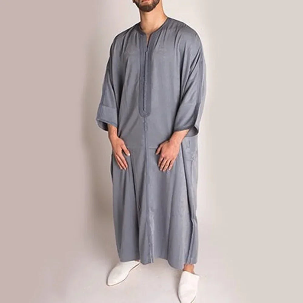 New 2025 Islamic Clothing Men Robe Kaftan Muslim Man Moroccan Casual Long Dress Arabic Striped Robe Middle East National Costume