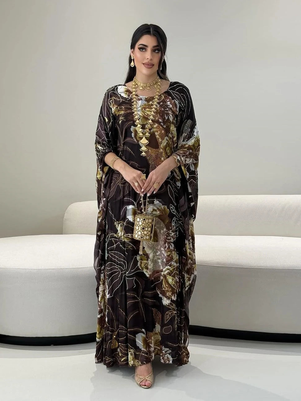 Dress for Women Chiffon Diamond Party Abaya Dresses Arab Long Robe Kaftan Jalabiya