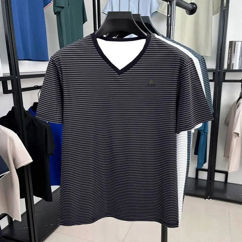 Men's T Shirts Casual Striped V