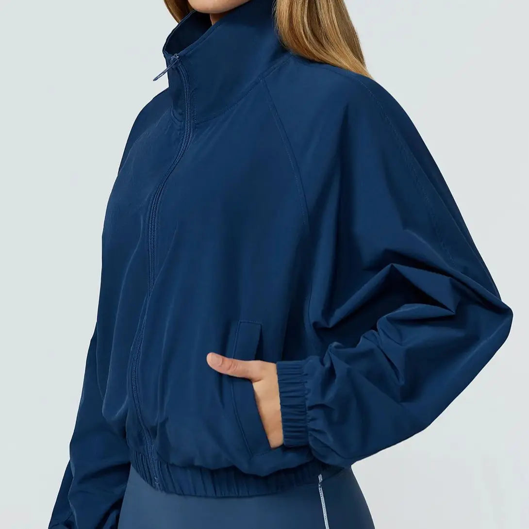 Women Sport Jacket Long Sleeve Shirt Gym Sportswear Quick Drying Stand Up Collar Zipper Top Windproof