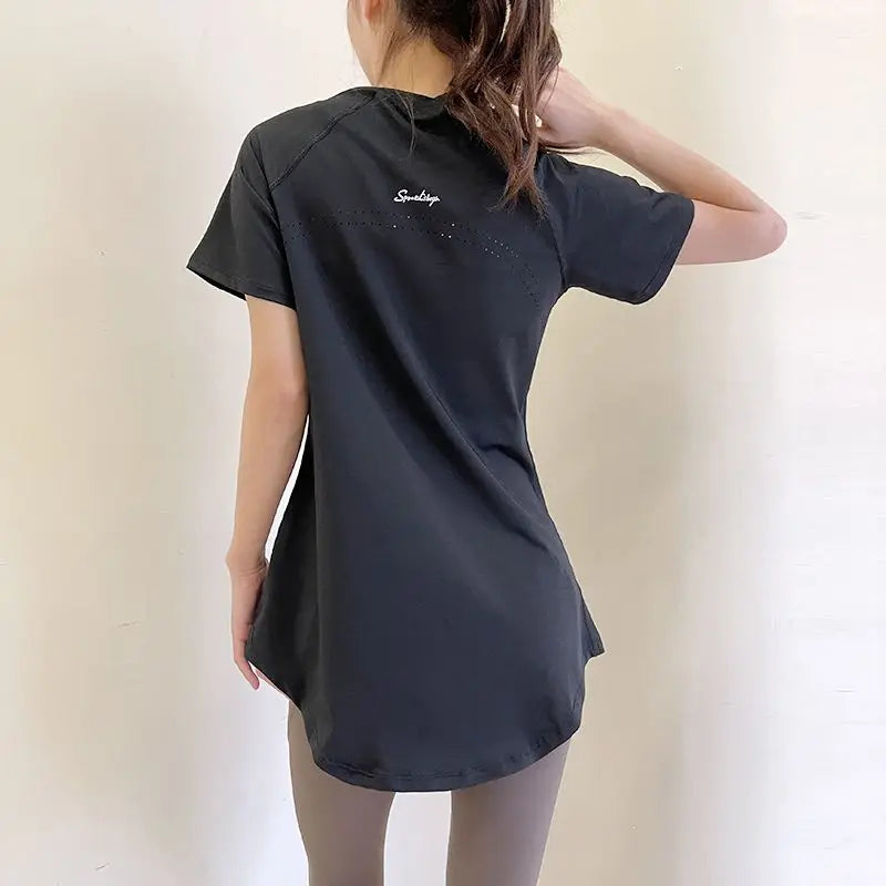 Women's Yoga Fitness Sport T-shirt  Mid-Length Qui-Dry Breathable plus Size Summer Thinning Top Polyester