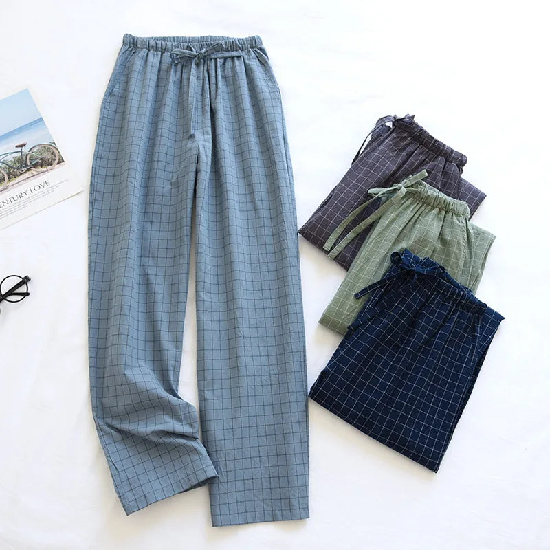 Cotton Men and Women's Homewear Spring and Fall Sleeping Pants Couple Pants Thin Section Plaid Home Pajama Pants Casual Soft