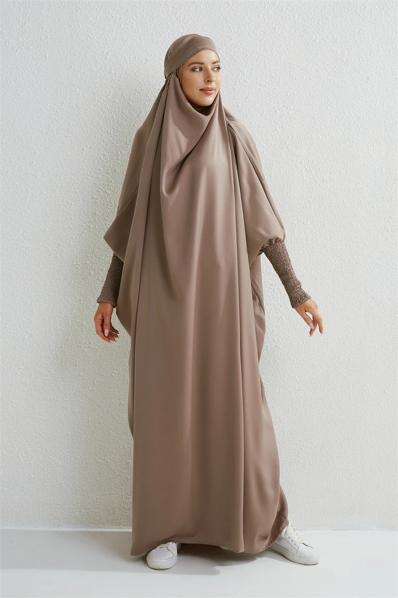 Abaya Hooded Smocking Sleeve One-piece Prayer Dress Women Jilbab  Clothing Dubai Saudi Black Robe Turkish Modesty