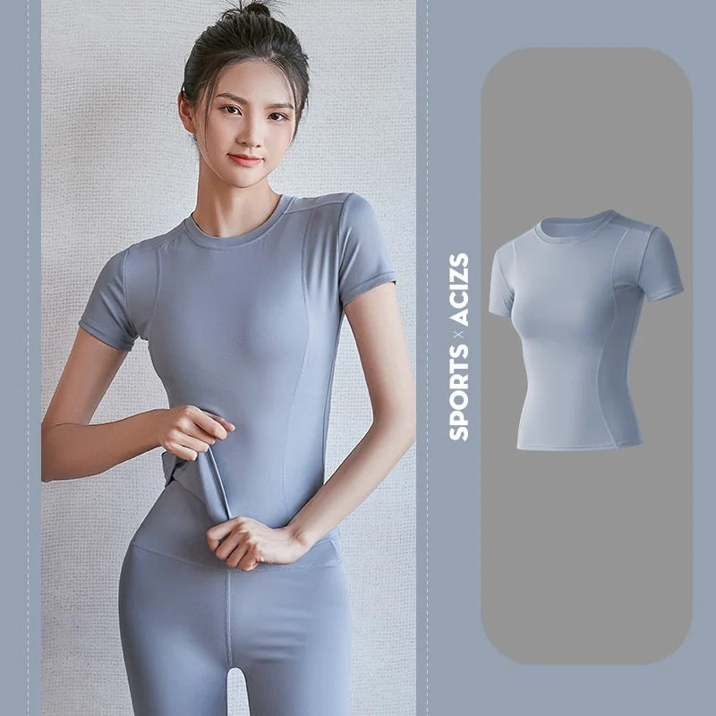 Women's T shirts Sports Fitness Slim Running Sweat Absorbing Skinny Yog Quick Drying
