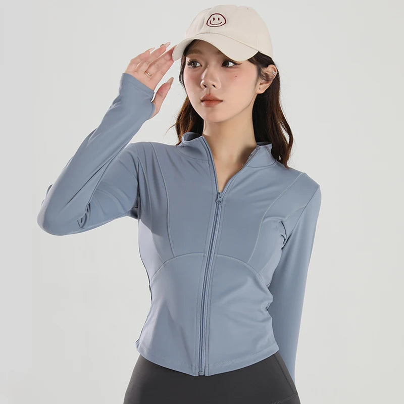 Women Sports Jacket Zip Fitness Yoga Shirt Workout Running Coats Gym Long Sleeve Top Slim Tight Yoga Coat Gym Workout Top Jacket