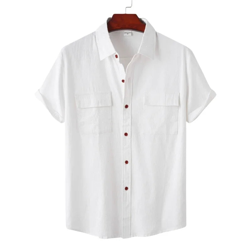Men's Linen T Shirts Fashion Tiki Blouses cotton