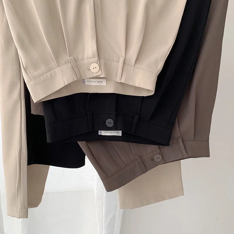 High Waist Women Suit Pants Fall Straight Office Ladies Korean Fashion Trousers Casual Button Loose Female Black Pants New 2025