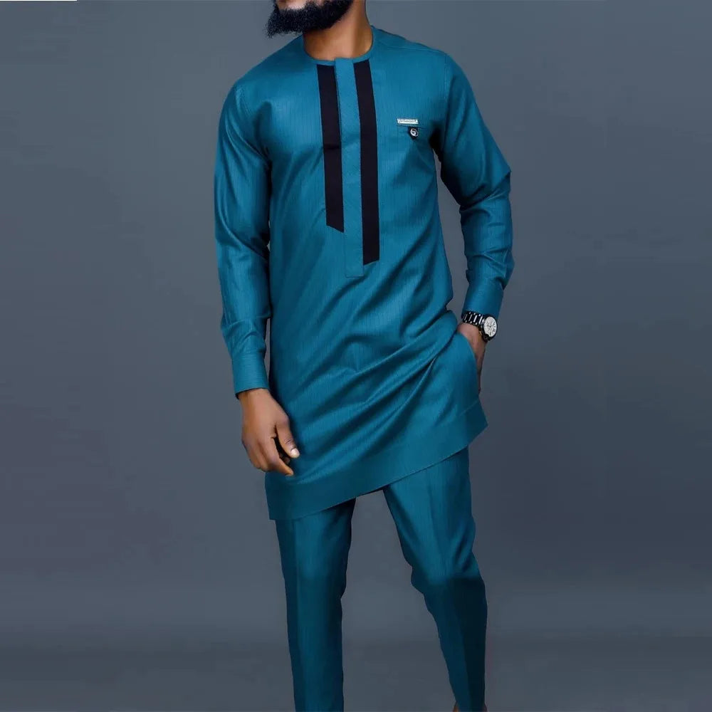 Mans Tracksuits Suits Set Kaftan Embroidered Long Sleeve Tops Pants 2Pcs Set Outfits Wedding Wear African Ethnic Casual Clothing