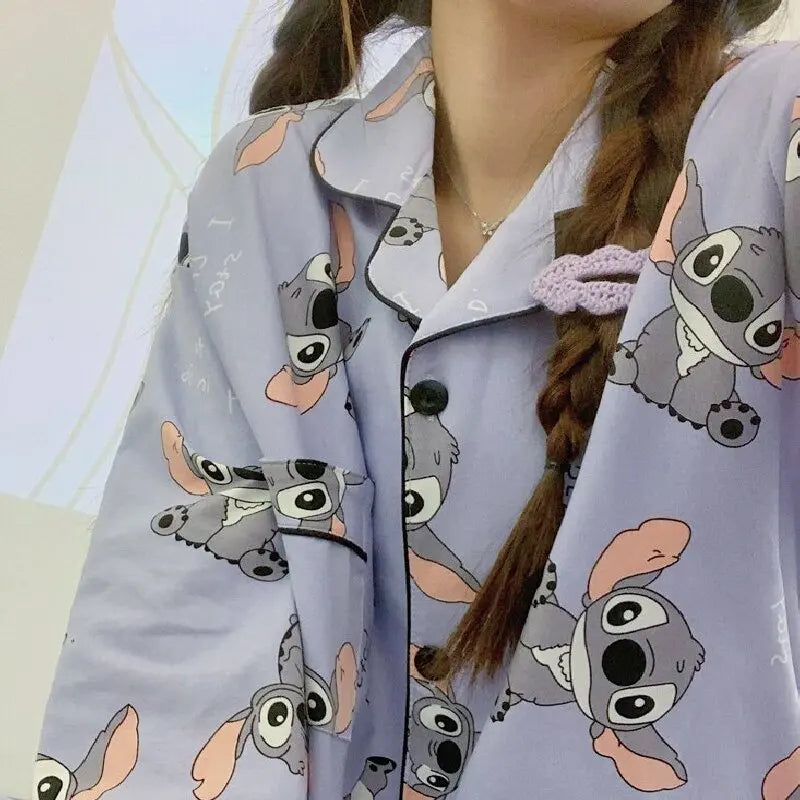 Versatile Casual Cartoon Stitch Sleepwear Women's Spring and Autumn Long Sleeved Two-piece Set Pijama Pajama Sets Pyjamas Sleep