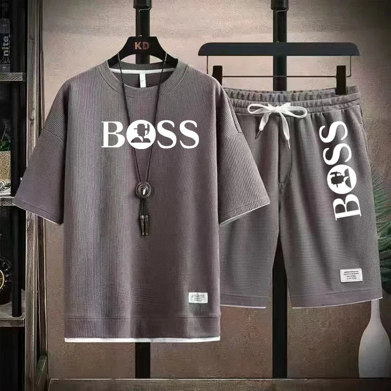 Men's luxury sportswear set casual fitness T-shirt and shorts 2-piece set with short sleeves summer 2025