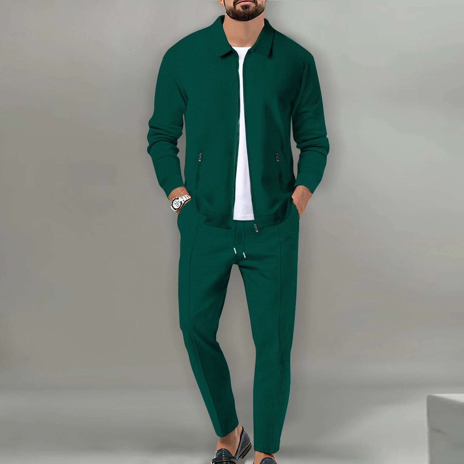 Men's Slim Fit ZipperPocket,Sportswear,Jacket Set, Long Pants, Elegant, two-Piece Set