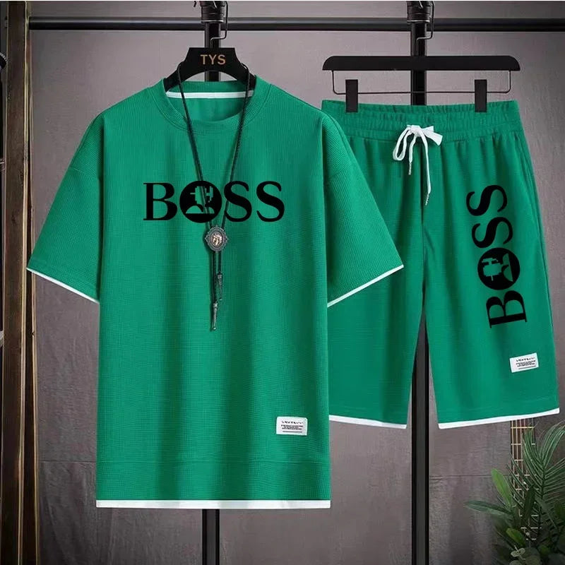 Men's luxury sportswear set casual fitness T-shirt and shorts 2-piece set with short sleeves summer 2025