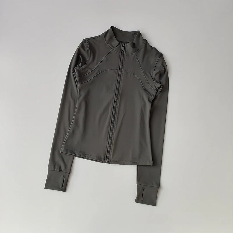 Women's High-end Standing Collar Long Sleeved Sports Jacket Running Training Fitness Top Windproof Running Suit