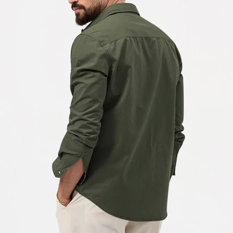 Army Green Tactical Cargo Shirts  Long Sleeve Mens T-Shirt