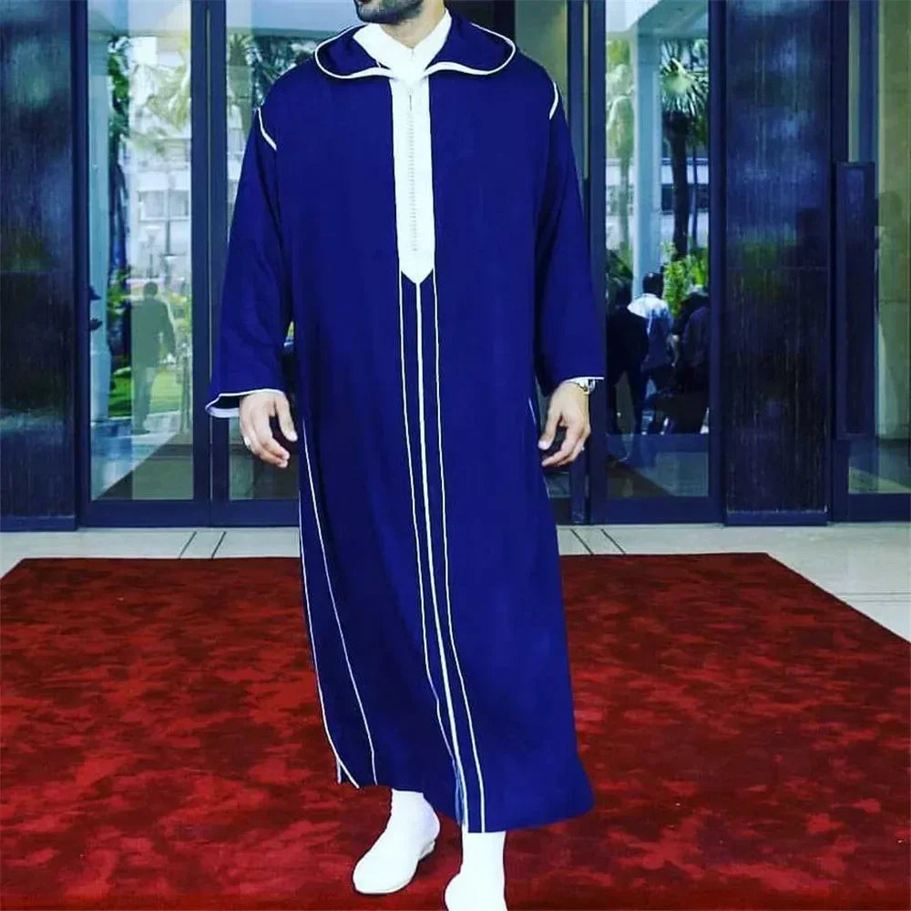 New 2025 Islamic Clothing Men Robe Kaftan Muslim Man Moroccan Casual Long Dress Arabic Striped Robe Middle East National Costume