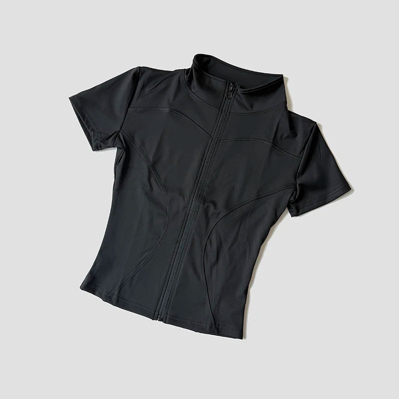 Women Sport Wear Slim Fit Quick-drying Full Zip Outdoor Fitness Running Tights Women's Short Sleeves Top