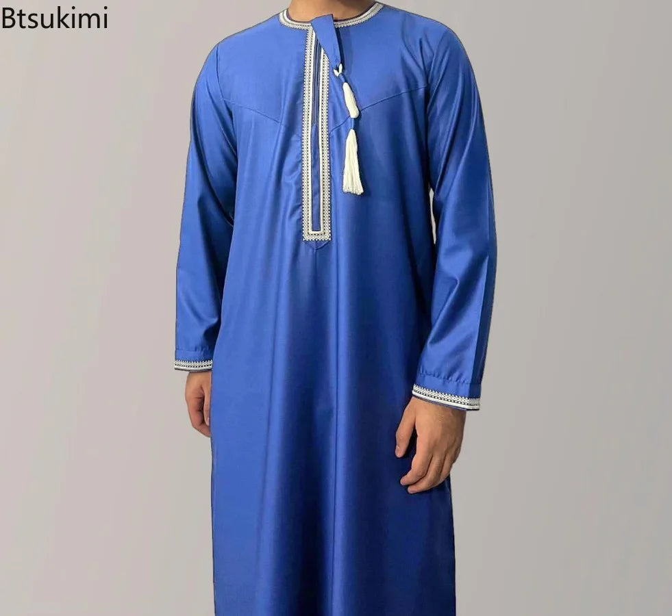 Men's Fashion  2 PC  Abayas Dress O Neck Long Sleeve Pullover Kaftan Clothing Robe