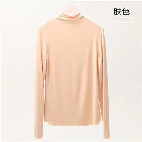 Fall and Winter 2025 New Luxury Clothing Stretch Modal T-Shirt for Women Half-high Collar Slim-fit Solid Color Long Sleeve Top