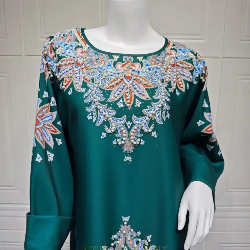 Dress for Women, Middle Eastern Robe Dress Flower Print Kaftan Dress