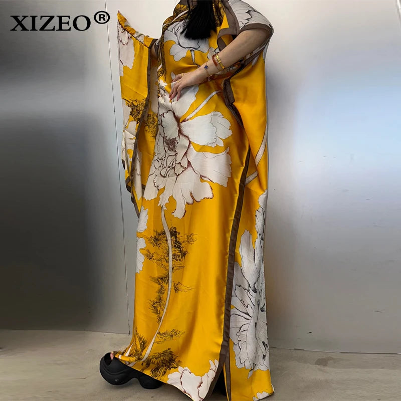 XIZEO muslim african dresses for woman dubai abaya Crew Neck Wave dot print Kaftan Dress, Elegant Maxi Length Dress, maxi dress
