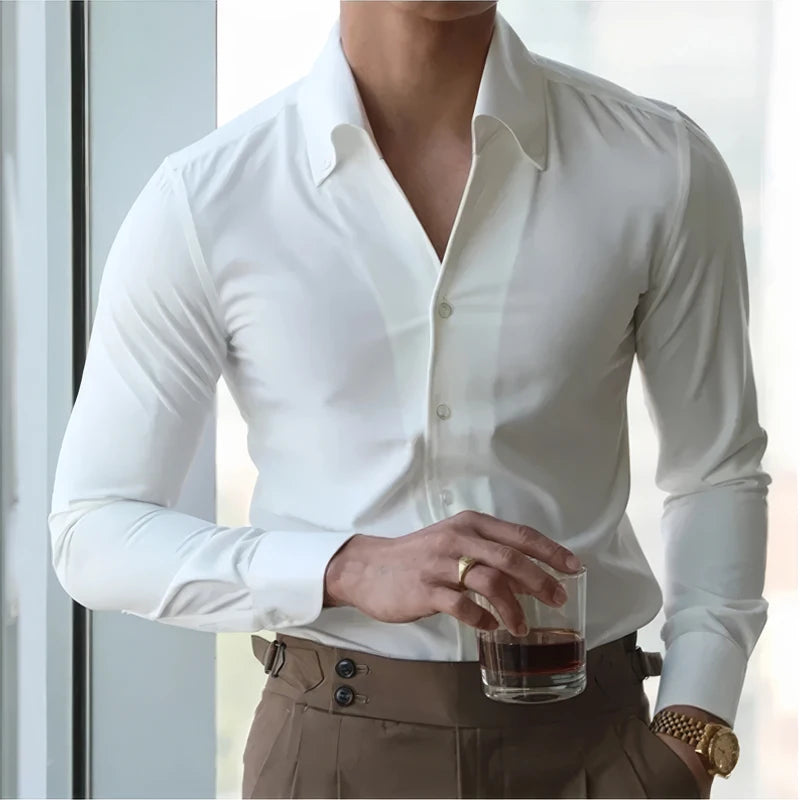 Men's Italian Collar Shirt, Wrinkle-free, Casual Slim-fit